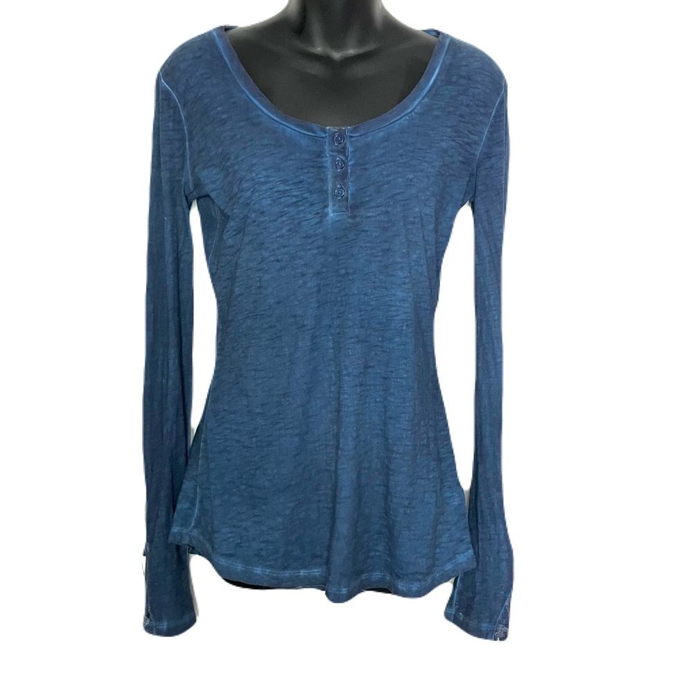 Black Swan Dark Blue Round Neck Henley Long Sleeve Top Lace Detailing